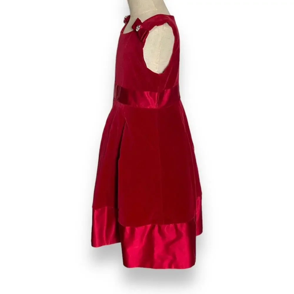 Gymboree Girls Dress Size 6 Red Velveteen Pleated Classic‎ Holiday Christmas